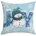 Weihnachts-Kissenbezug in Hellblau mit Schneemann und JOY-Schriftzug für Deko - Hellblau Schneemann JOY