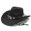 Black western felt cowboy hat with silver bull head buckle and turquoise leather band - Black