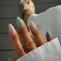 Almond-shaped mint green and pink press-on nails with silver glitter wavy lines - Bz1428 A Delicate And Charming Girl / Jelly Glue + Nail File