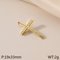 18K gold hollow cross pendant with rhinestones for DIY jewelry making, 19x33mm - Double Ring Zirconia Cross(KLJ477-Z)