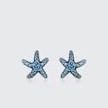 Elegant S925 sterling silver starfish stud earrings with turquoise blue stone inlays - S925 Sterling Silver (Synthetic Turquoise)