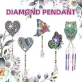 DIY 5-piece diamond painting pendant set with hearts and owl crystals for hanging - DZ-9 Mixed (Heart/Butterfly/Owl)