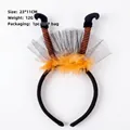 Halloween witch leg headband with orange stripes and feathers for party decor - One Size / Orange