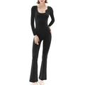 Elegant black long sleeve jumpsuit with 3D flower detail and wide leg flared trousers - S / Black