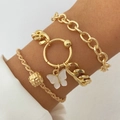 Three-piece set of chunky gold-tone link chains with white butterfly pendant and charms - HS1159-5 (Gold 3-Piece Set/Butterfly/Gold Bead)