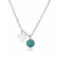 Collier élégant en acier inoxydable avec pendentif cœur et perle turquoise sur chaîne - Perle 10MM / Argent - Pierre de Phénix