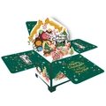 3D pop-up Christmas gift box card in dark green with gingerbread house and Santa Claus - Christmas