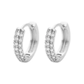 Macro detail of 12mm silver hoop earrings featuring triple-row pave-set white zircons - Silver/White Zircon