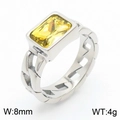 Vintage 18K gold plated steel ring featuring square yellow zircon and chain band - Steel Yellow