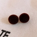 Deep red round flocking button stud earrings with vintage velvet texture for women - Brown