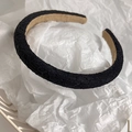 Detailed view of black lace fabric headband with intricate hollowed flower patterns - Black (Thin Style)