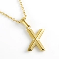 Minimalist 18K gold-plated stainless steel necklace with 3D geometric letter X pendant - Letter X / Gold