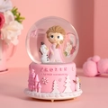 Pink Frozen crystal ball music box with Elsa and Olaf figures on decorative base - Ice Princess and Snowman - Pink