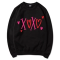 Black crewneck sweatshirt with pink XOXO heart print and long sleeves variant - S / Tops / Black