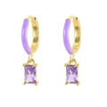 Elegant gold earrings with purple enamel and rectangular zircon pendants on white background - Gold/Purple
