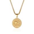 Golden Taurus zodiac pendant necklace with relief sculpture on vertical chain - Taurus Style (LP1122) / Gold