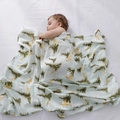 Soft bamboo cotton baby swaddle blanket with green pine trees and yellow deer prints - 120*120cm / Forest Fawn-Bamboo Cotton Muslin