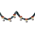Green Christmas garland with red gold bows and silver ornaments on white background - Dark Green White Edge + 6 Silver Balls + 6 Gold-Red Bows