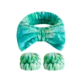 3-piece tie-dye turquoise plush bow headband and wristband set for face washing - Gradient Color 3 (Set)