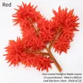 Single realistic artificial red maple leaf branch with fifteen textured leaves for decor - Red Glue-coated Fragrant Hill Maple