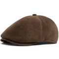 Classic dark brown faux leather beret with retro newsboy style and textured finish - Adjustable / Brown