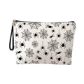 White Halloween makeup bag with black spider web pattern and black wrist strap handle - Black and White Spider Web (With Strap)