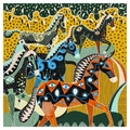 Luxury 130cm square silk scarf with geometric horse motif and vibrant multicolor patterns - Style 2/Geometric Horse Print / 130cm