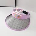 Kids purple UV protection sun hat with rabbit patch and solar power fan design - UV Color Changing / Color Changing-Purple Rabbit