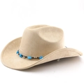Cappello da cowboy western classico in camoscio beige con fascia di perline blu per uomo e donna - Cammello Chiaro