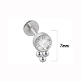 Silver stainless steel labret stud featuring clear zircon and triple metal ball clusters - Triple-Bead Round Main Gem Style (4 silver) / 1.2*8mm / Silver