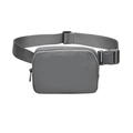 Minimalist grey nylon belt bag with adjustable woven strap and matching plastic buckle - Dark Gray