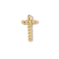 Detailed view of 18k gold plated stainless steel twisted rope cross pendant for DIY jewelry - Letter T