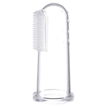 Clear silicone finger toothbrush for pets and babies featuring soft bristles and textured nubs - Transparent