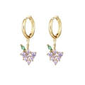 Elegant gold earrings with purple grape clusters and green zircon leaf details - Grape Earrings