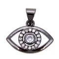 Black plated copper evil eye pendant with micro-inset clear zircons and rhinestones - Gun Black 17mm AAF9370-Black