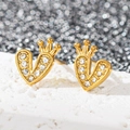 Boucles d'oreilles cœur couronne en acier plaqué or 18k avec cristaux de zircon brillants - Cœur Couronné