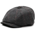 Casquette gavroche gris foncé à carreaux rouges en lin et coton respirant - 56-59cm / Carreaux Chevrons Noir