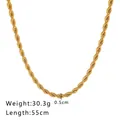 Close-up of 18k gold-plated stainless steel rope chain showing twisted metal texture - Gold Rope Chain (NB-N1029)