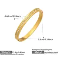 Detailed dimensions of 18k gold plated stainless steel bangle with white crystal inlay - Gold Double Row Zirconia Open Bangle (Z514)