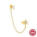 S925 sterling silver gold star earring set with zircon connection chain detail - Eight-pointed Star Tassel Stud / Gold