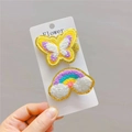 Cute plush embroidered rainbow and butterfly hair clips set for little girls - Purple + Purple Hair Clip 2-Piece Set