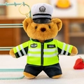Cute traffic police teddy bear keychain plush toy in high-visibility yellow uniform - Keychain Traffic Police Bear - Brown