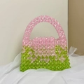 Borsa a mano artigianale di perline sfumate rosa e verdi su garza bianca, luce morbida - 19.5*12*5cm / Rosa e Verde Frutta