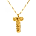 Elegant gold letter T pendant necklace with lava texture on minimalist chain - Gold Letter-T
