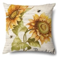 Sonnenblumen-Kissenbezug aus Leinen mit Bienen und Thankful-Schriftzug Motiv - 45x45cm Kissenbezug / Sonnenblume und Biene auf Holz-3 (21Y366-3)