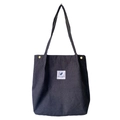 Dark grey corduroy tote bag with vintage texture and stylish white fabric label patch - Dark Gray