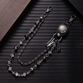 Dettaglio catena per pantaloni punk a doppio strato nero con dadi in metallo e pelle - X358-1 Argento Antico Catena da Vita in Pelle a Doppio Strato