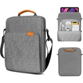 Funda para iPad de 11 pulgadas gris con asas de cuero naranja y bolsillos organizados - 9,7-11 Pulgadas Universal / Gris claro