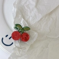 Cute acetate cherry hair claw clip in vibrant red and green with golden leaf details - 2# Cherry