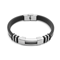 Men's retro stainless steel and black rubber bracelet with silver metal magnetic clasp - KZ12-Silicone-Silver